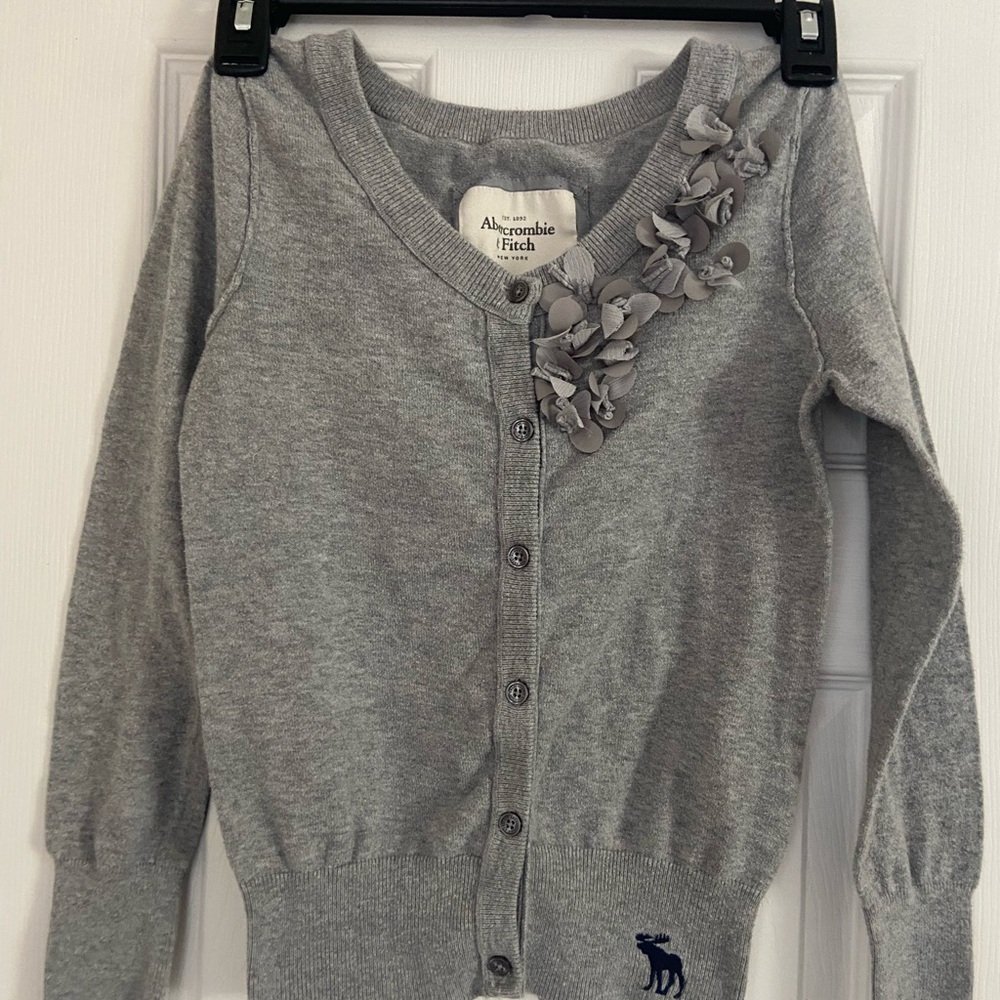 Abercrombie & Fitch Light Gray Cardigan with Floral Detail